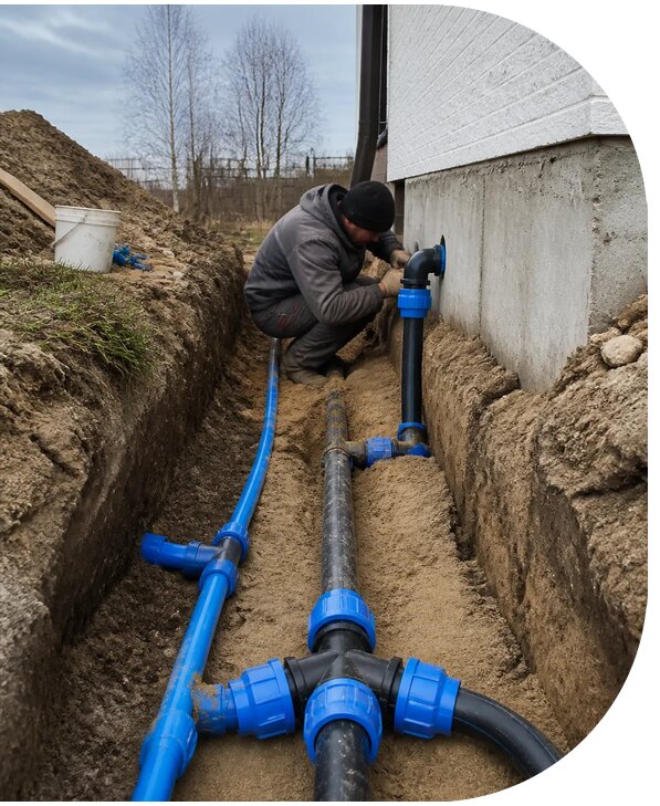 Монтаж наружного водопровода на участке под ключ в Лесне